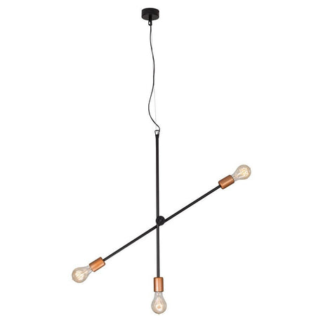 RetroStick pendellampe 3-lampe 73 cm kobber, minimalistisk design med vintage-karakter i svart og kobber.