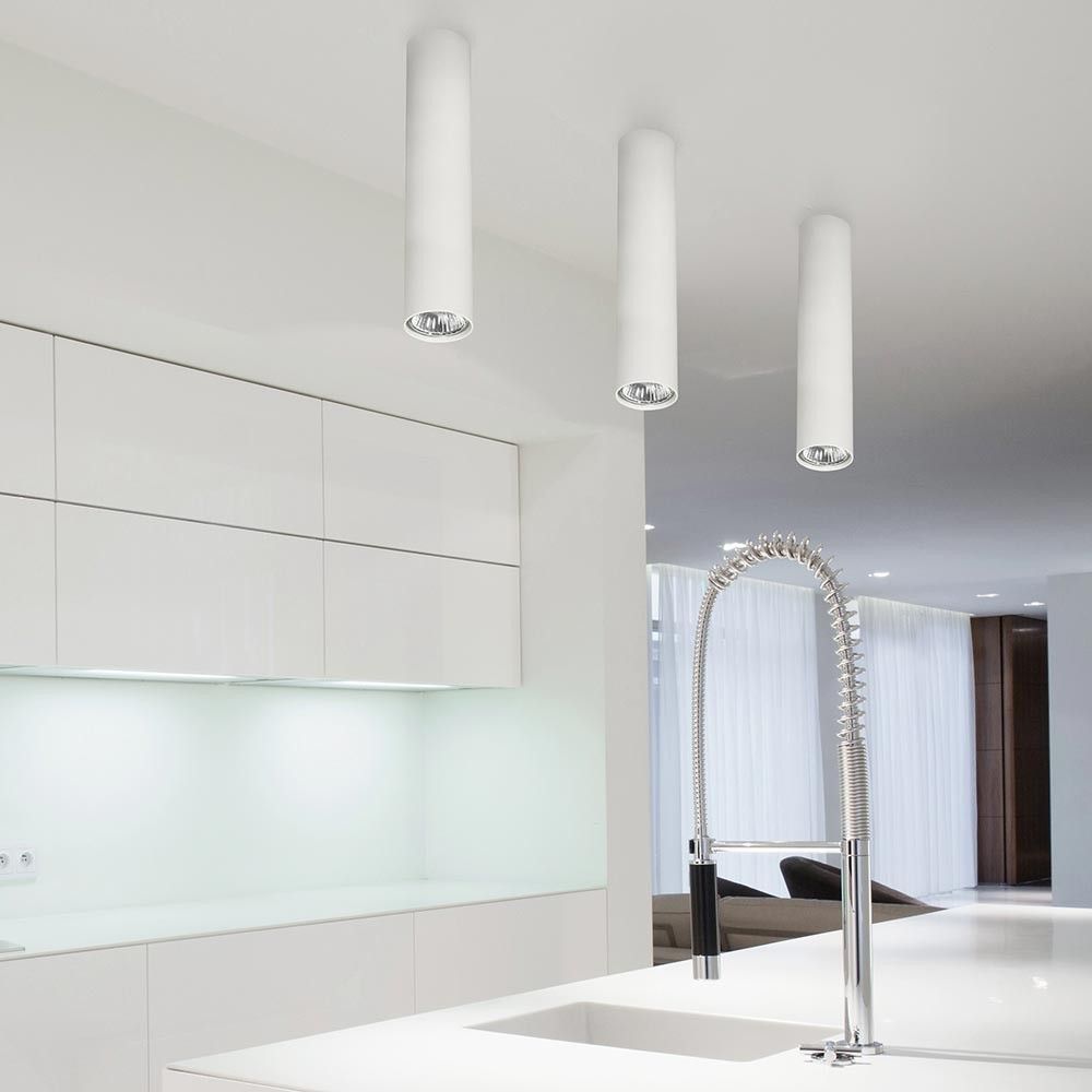 Deckenleuchte Eye L in Weiß, moderne Raumbeleuchtung in Küche, geradliniges Design, Metallzylinder, stilvoll und funktional.