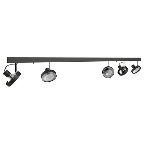 Track 5-light spotlight rail 150cm anthracite with five adjustable lights in an asymmetrical design.