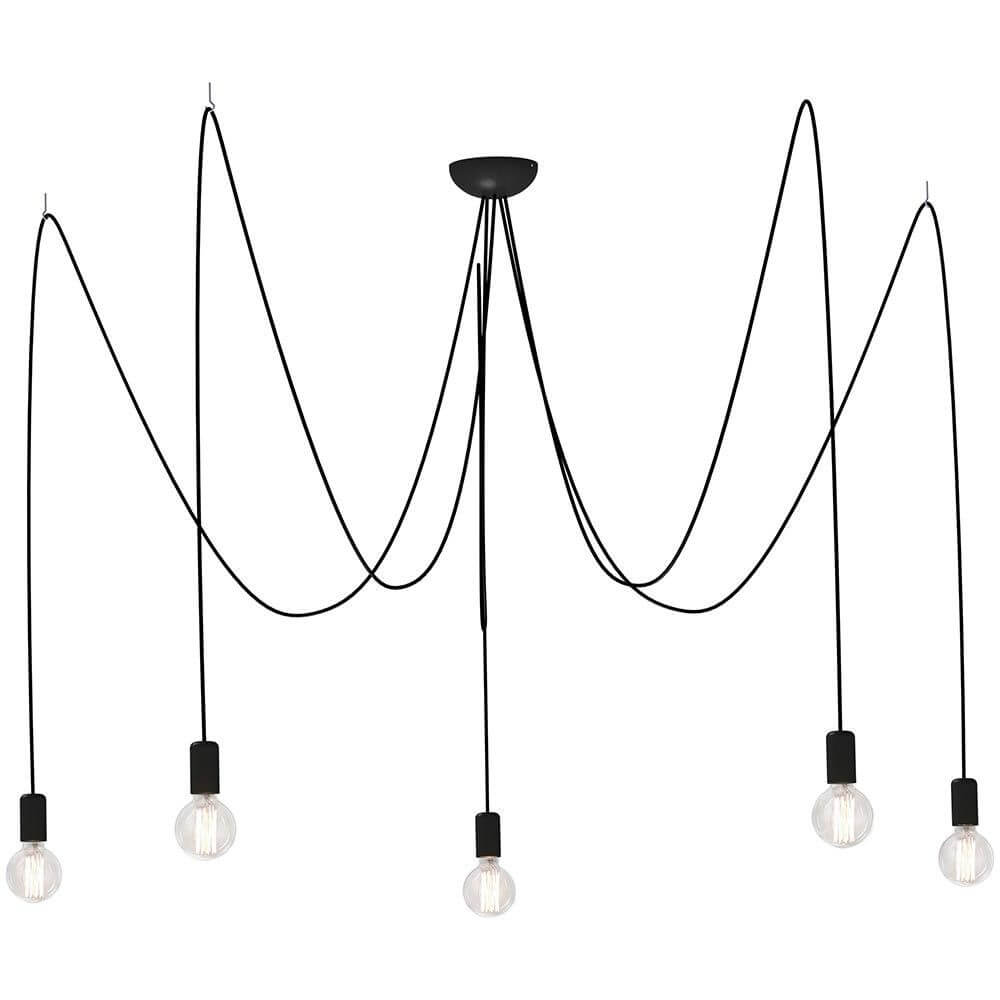 Spid Pendelleuchte 5-flammig in Spinnenform Schwarz mit elegantem Design und fünf hängenden Lampen.