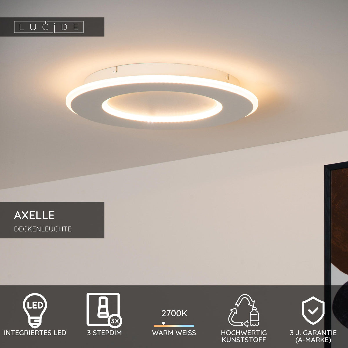 LED-Deckenleuchte Axelle 3-stufig dimmbar rund Ø 39,6cm Weiß (5)