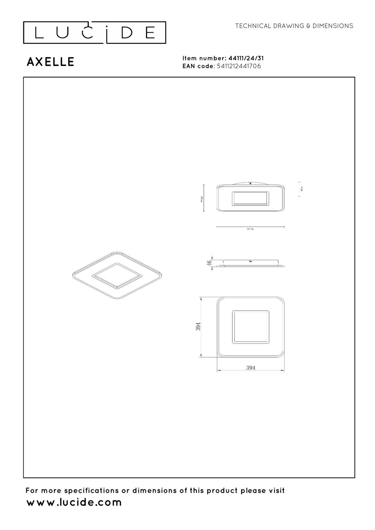 LED-Axelle ceiling light 3-step dimmable square warm white white 39.4cm (6)