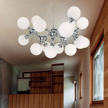 Nodi pendant light with 15 spherical glass shades Ø 100 cm chrome in a modern living environment