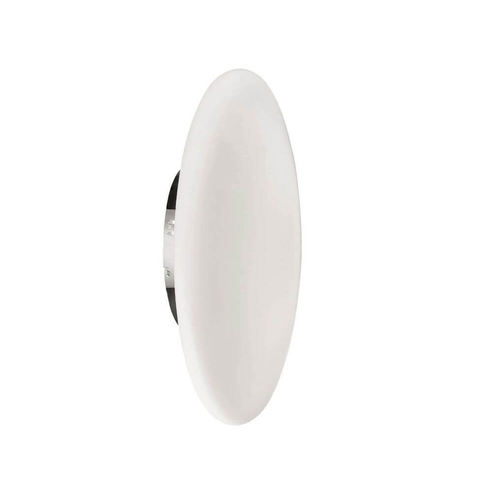 Smarties Glas Wand- & Deckenleuchte Ø 50cm mit chromfarbener Halterung und weißem Glas.