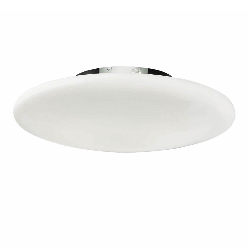 Smarties XL Glas Wand - & Deckenleuchte Ø 60cm mit Metall chrom Halterung und weißem Glas.