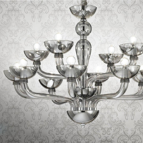 Casanova hand-blown glass chandelier 90cm chrome, clear with elegant design and handcrafted metal details.