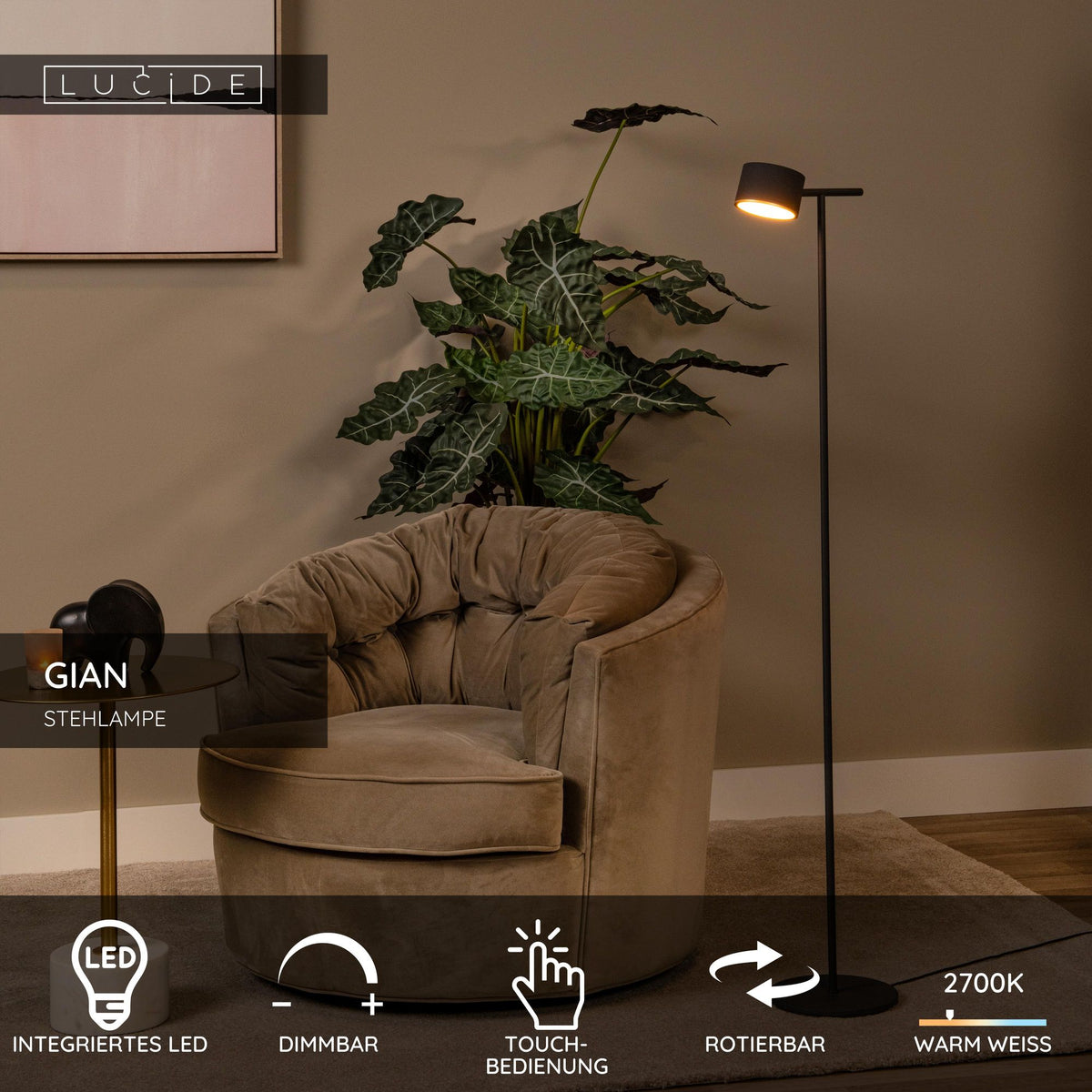 LED-Stehleuchte Gian dimmbar mit Touchdimmer 130cm (6)