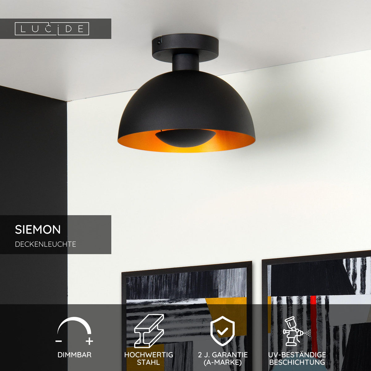 Plafonnier Siemon semi-rond Ø 25 cm dimmable acier (6)