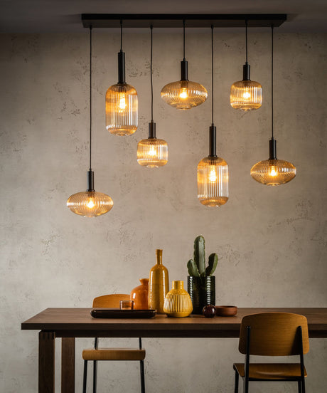 Pendelleuchte Maloto 7-flammig Retro mit Glasschirm (1)