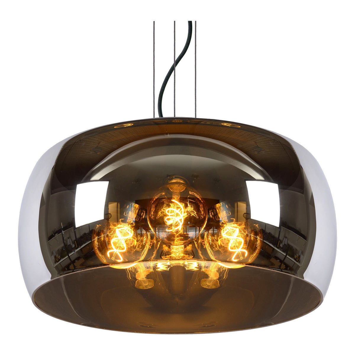Lampada a sospensione Olivia a 3 luci con paralume in vetro fumé Ø 50cm regolabile in altezza (3)