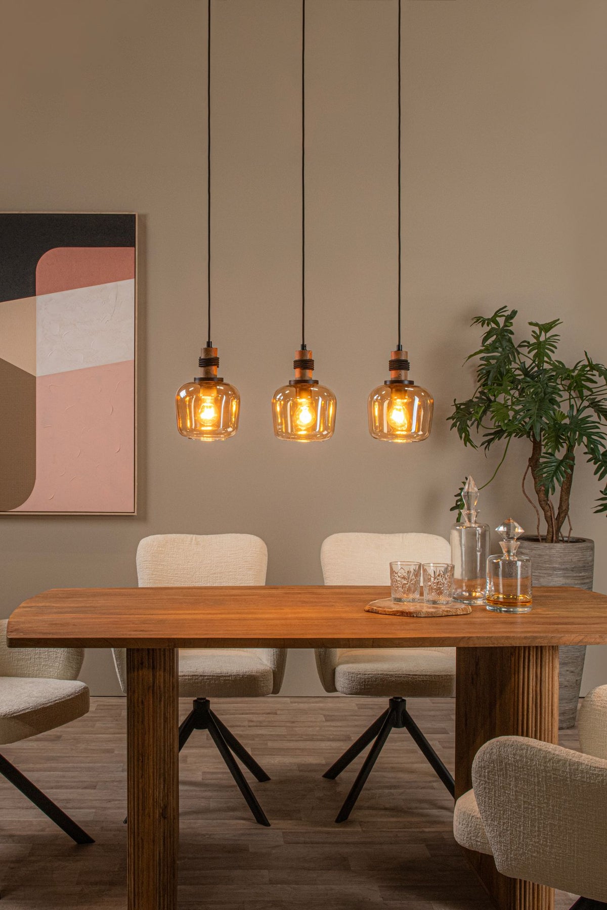 Ilona pendant light, 3-light rectangular with glass shade, height-adjustable (1)