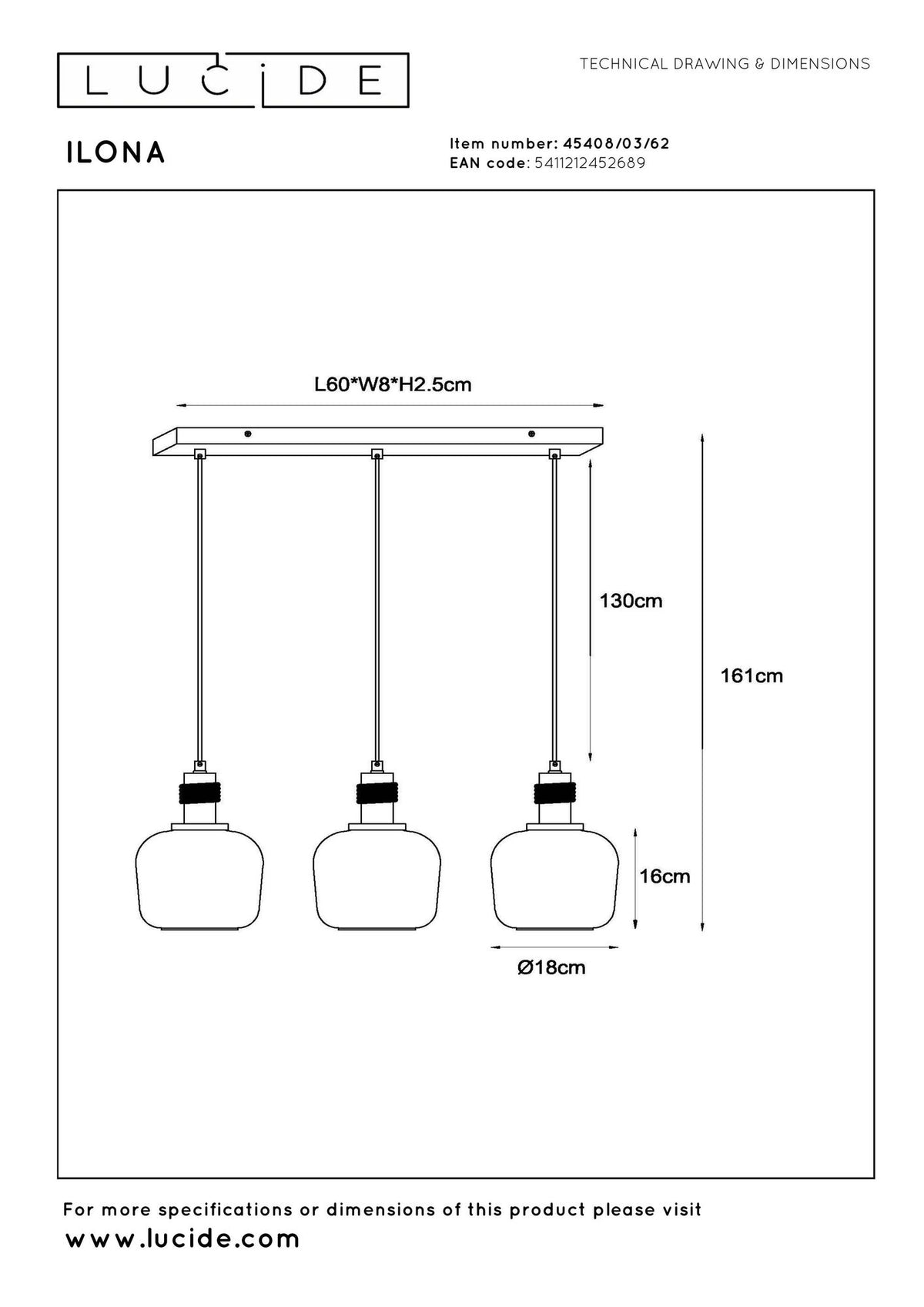 Ilona pendant light, 3-light rectangular with glass shade, height-adjustable (6)