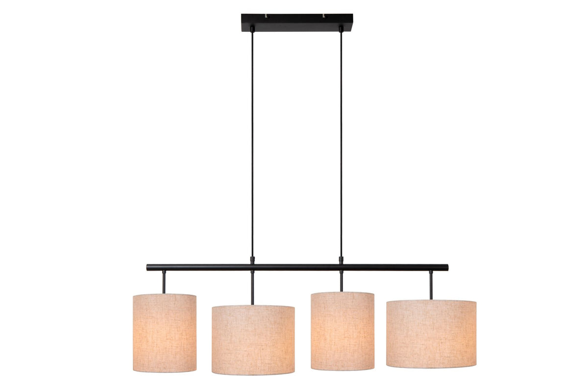 Maya pendant light 4-light with cotton shades, height-adjustable, beige 107cm (1)