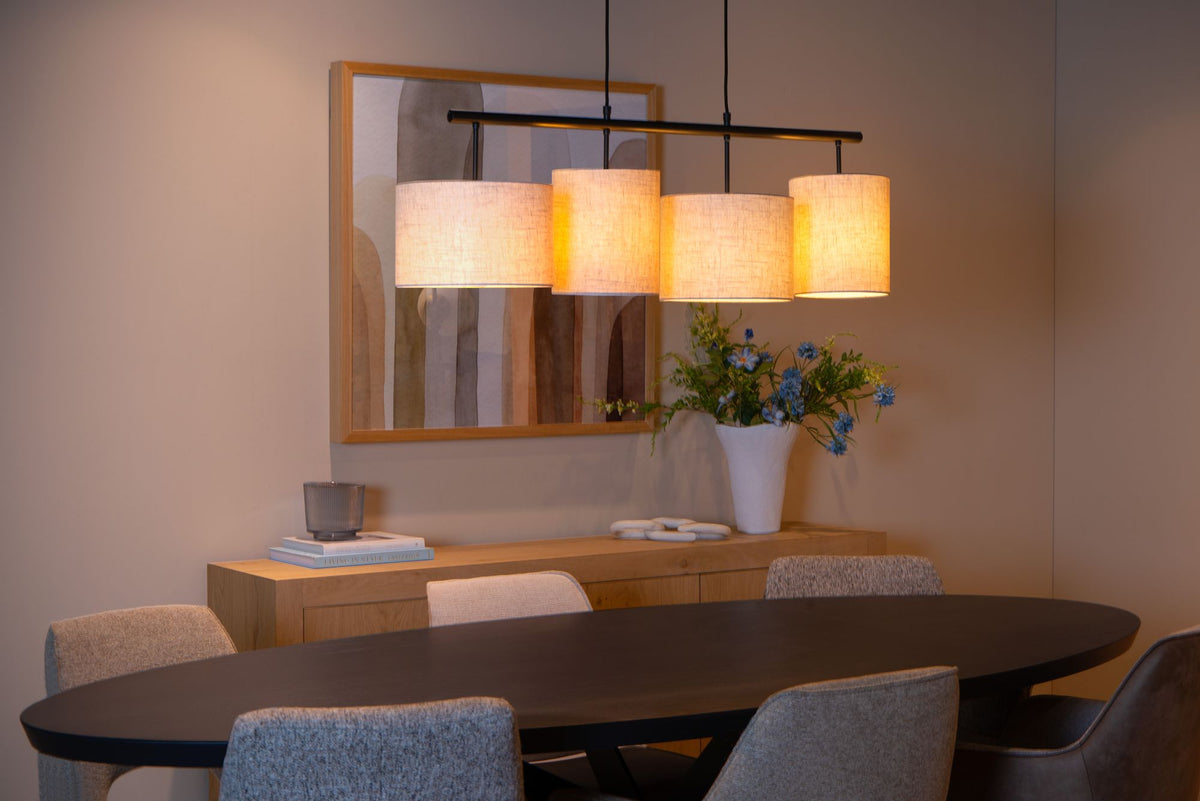 Maya pendant light 4-light with cotton shades, height-adjustable, beige 107cm (2)