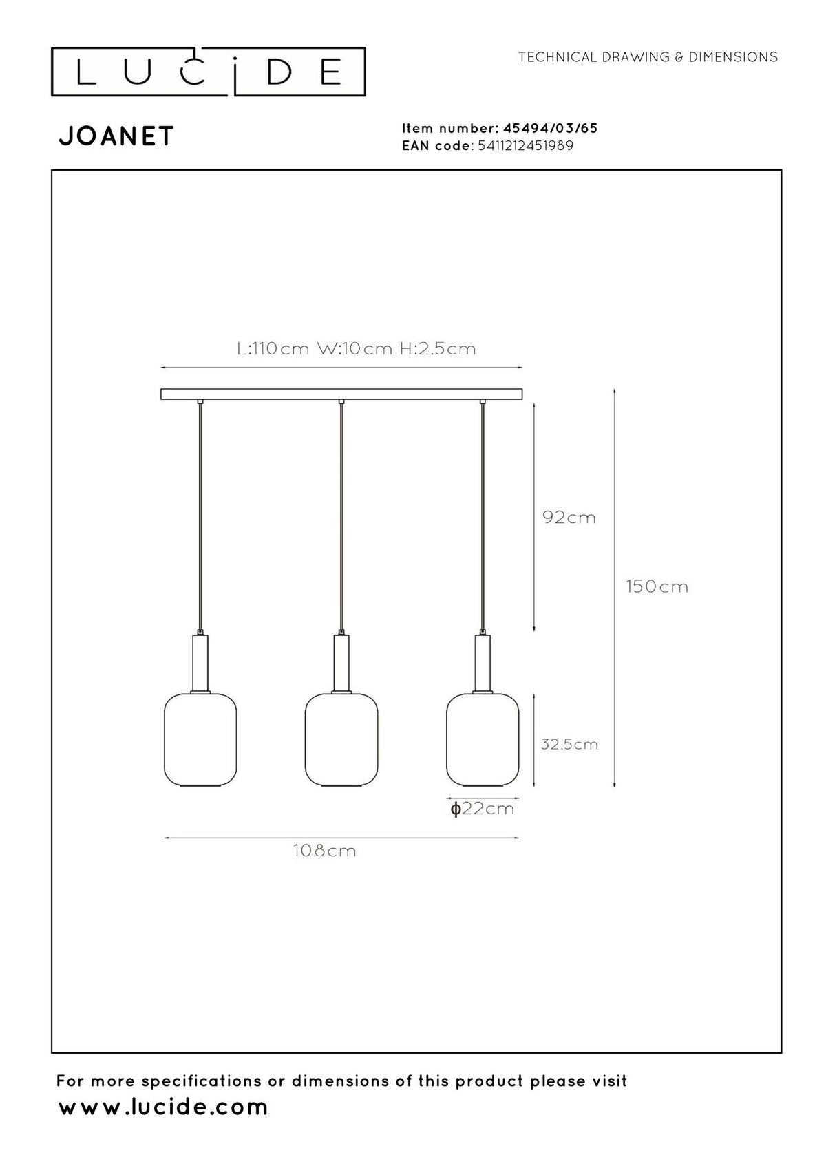 Pendelleuchte Joanet 3-flammig mit Schirm aus Glas (6)