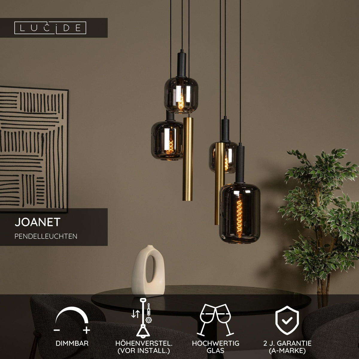 Pendeleuchte Joanet 3-flammig mit Glasschirm Ø 65cm (5)