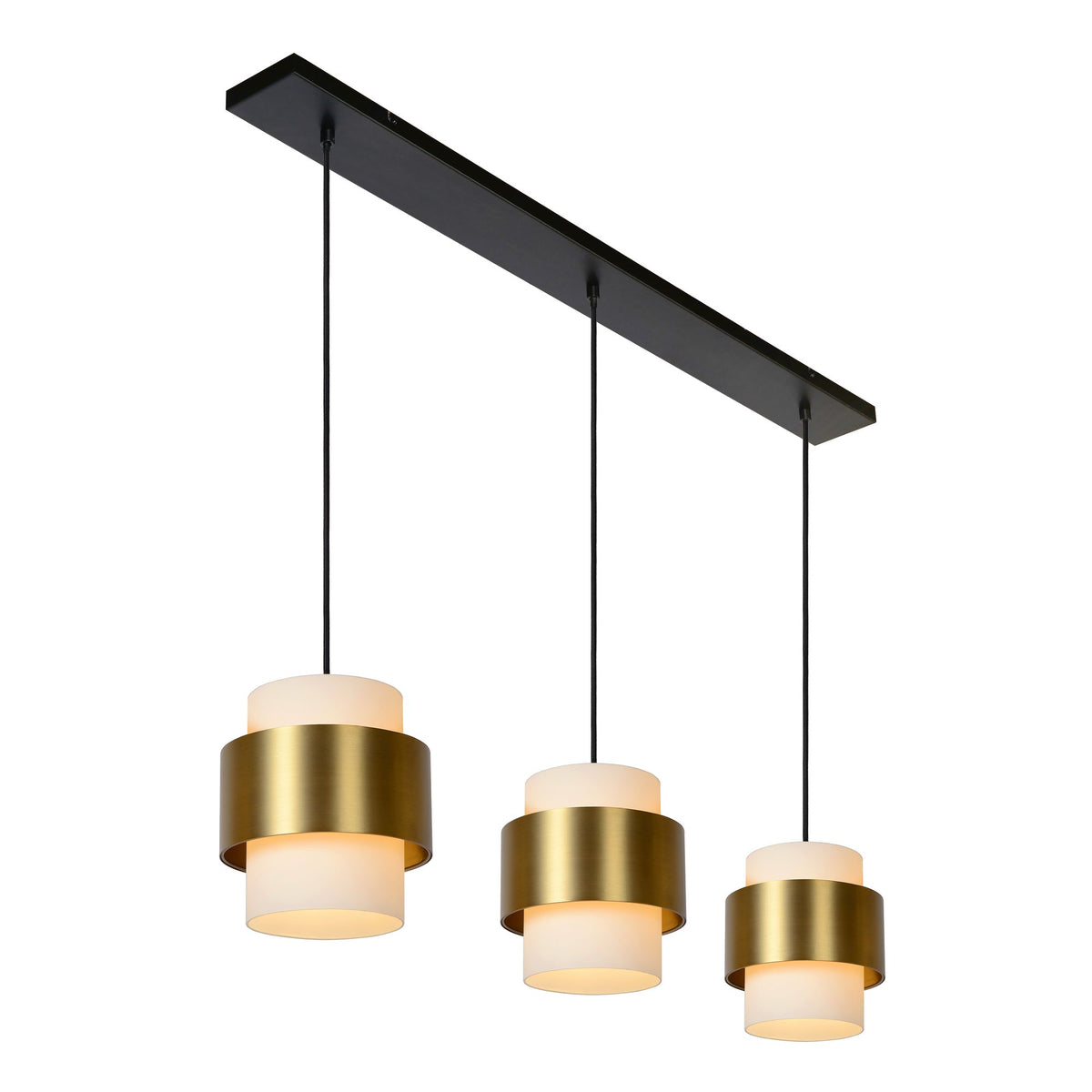 Lámpara colgante Firmin de 3 luces, regulable en altura, cristal, latón (1)