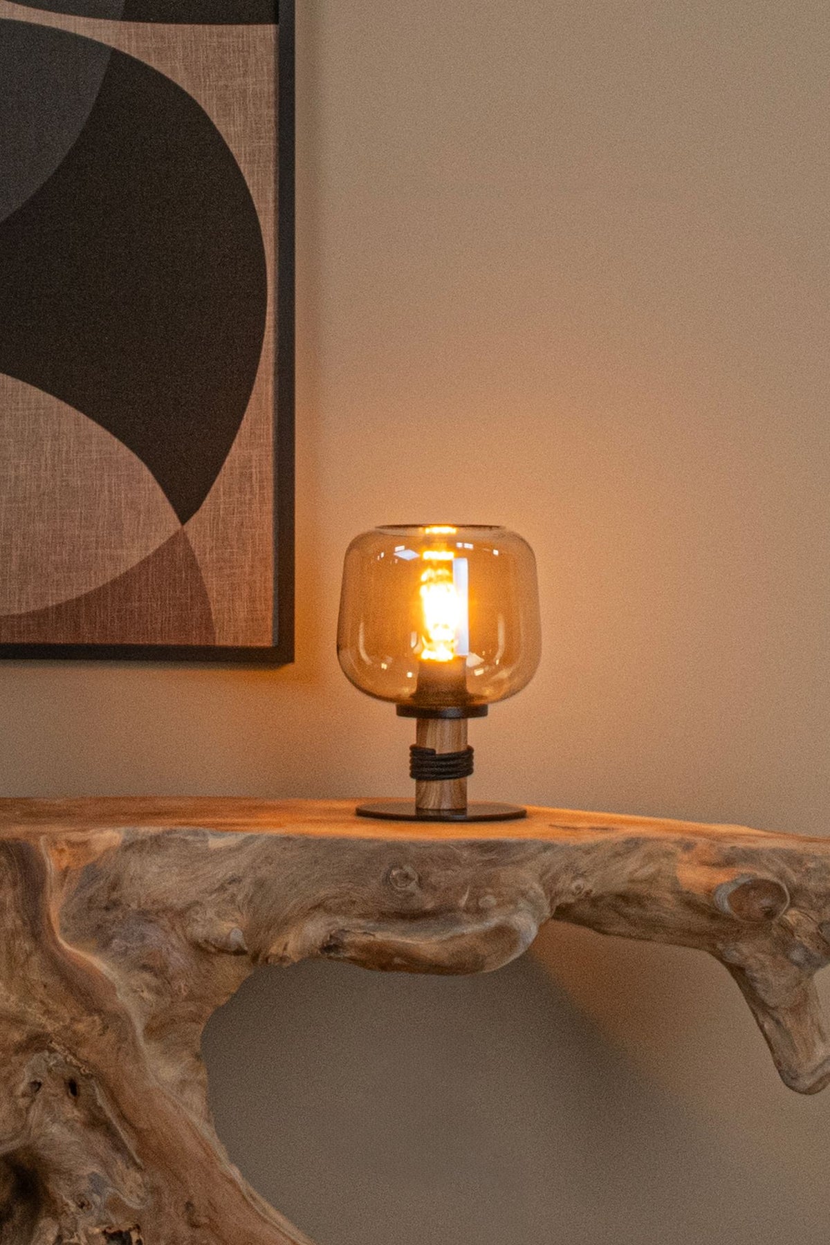Tischleuchte Ilona Amber mit Glasschirm Ø18cm (1)