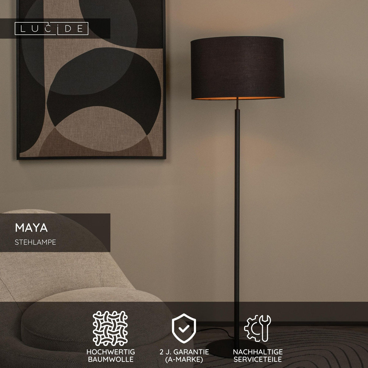 Gulvlampe Maya med bomuldsskærm 150 cm (5)