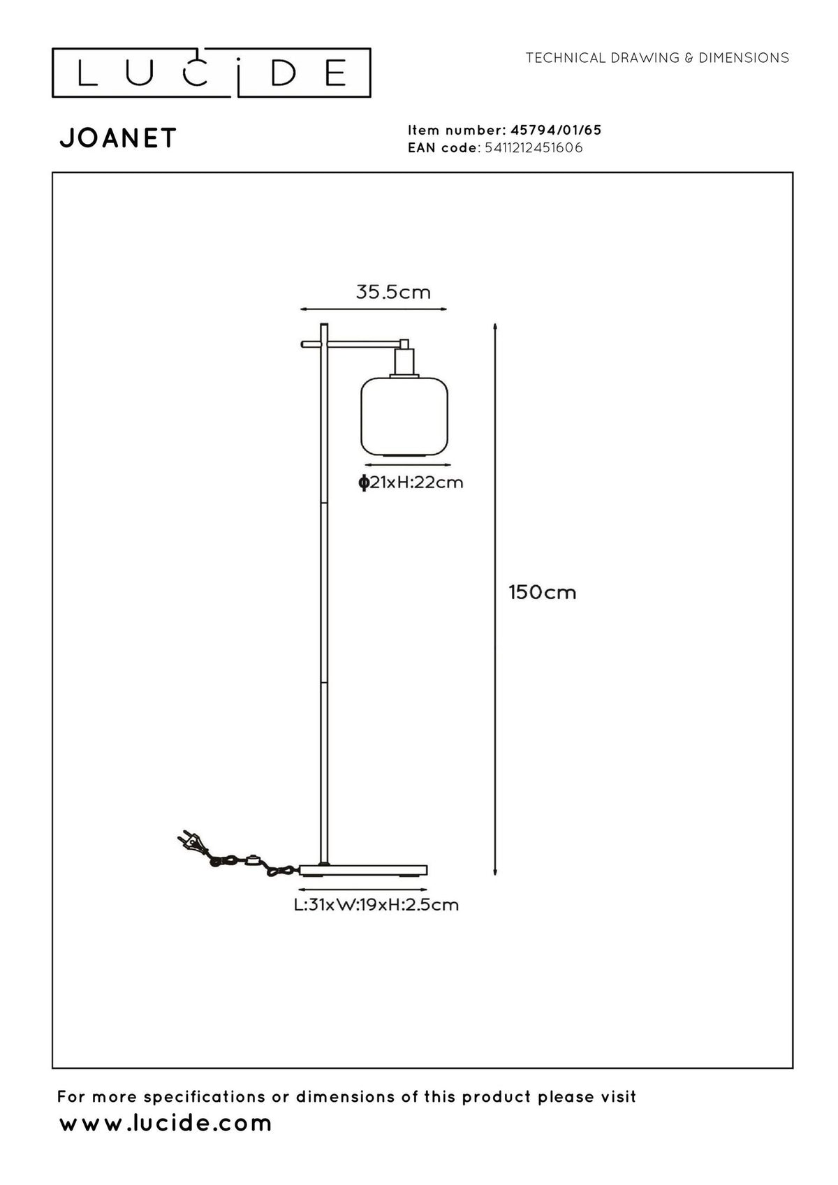 Stehleuchte Joanet mit Glasschirm Rauchgrau 150cm (6)