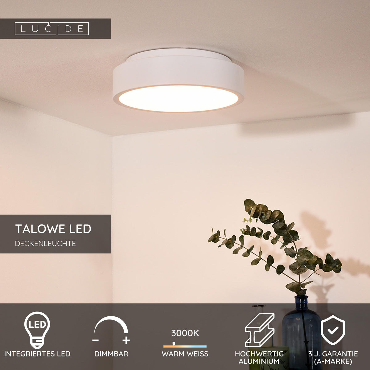 LED-Deckenleuchte Talowe dimmbar Weiß Ø 30cm (4)