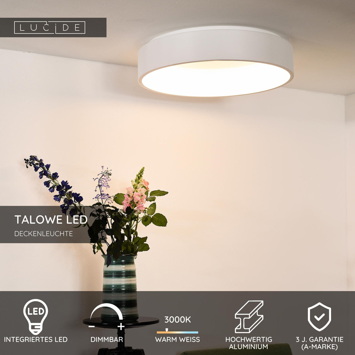 LED-Deckenleuchte Talowe dimmbar Ø 60cm Weiß (4)