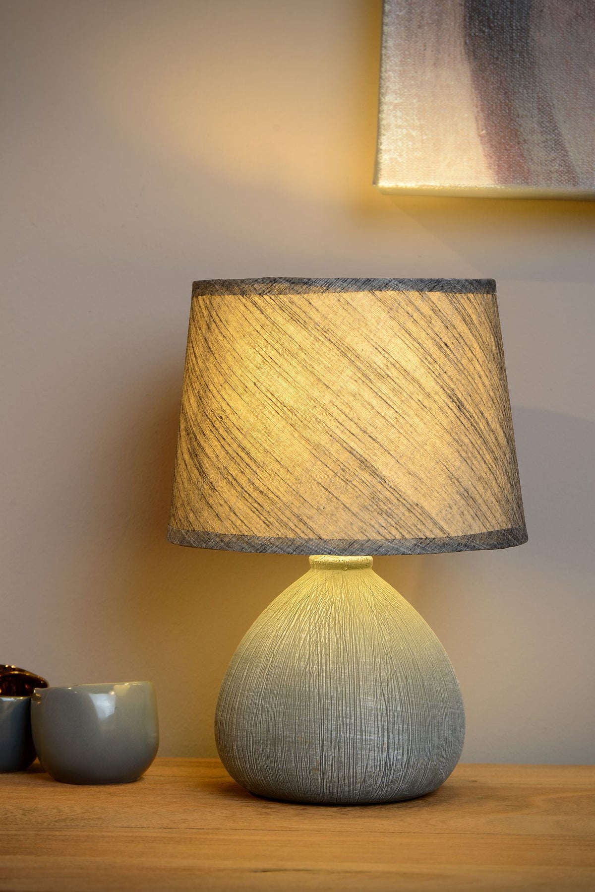 Ramzi table lamp, 1-light, with fabric shade and ceramic base (4)