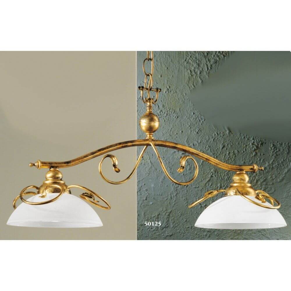 Cilenta Balken 2-flammig in Gold-antiker Optik mit weißen Lampenschirmen, ideal für dein Zuhause.