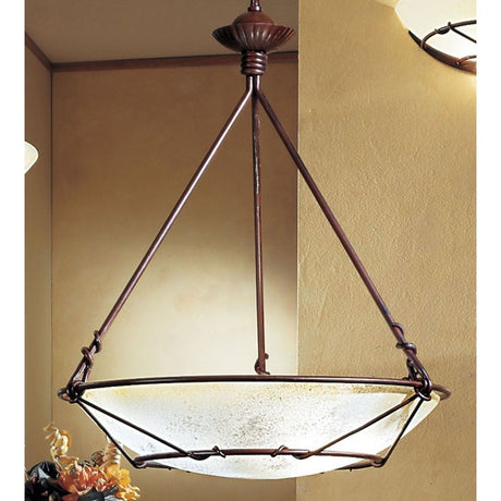 Fenice 3-light pendant light rust-antique Ø 50 cm with elegant design and shimmering glass shade.