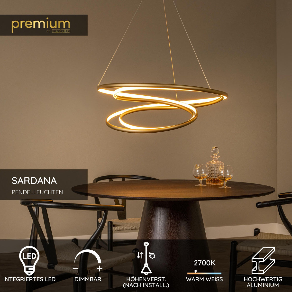 LED-Pendelleuchte Sardana dimmbar Warmweiß Messing Ø80cm (6)