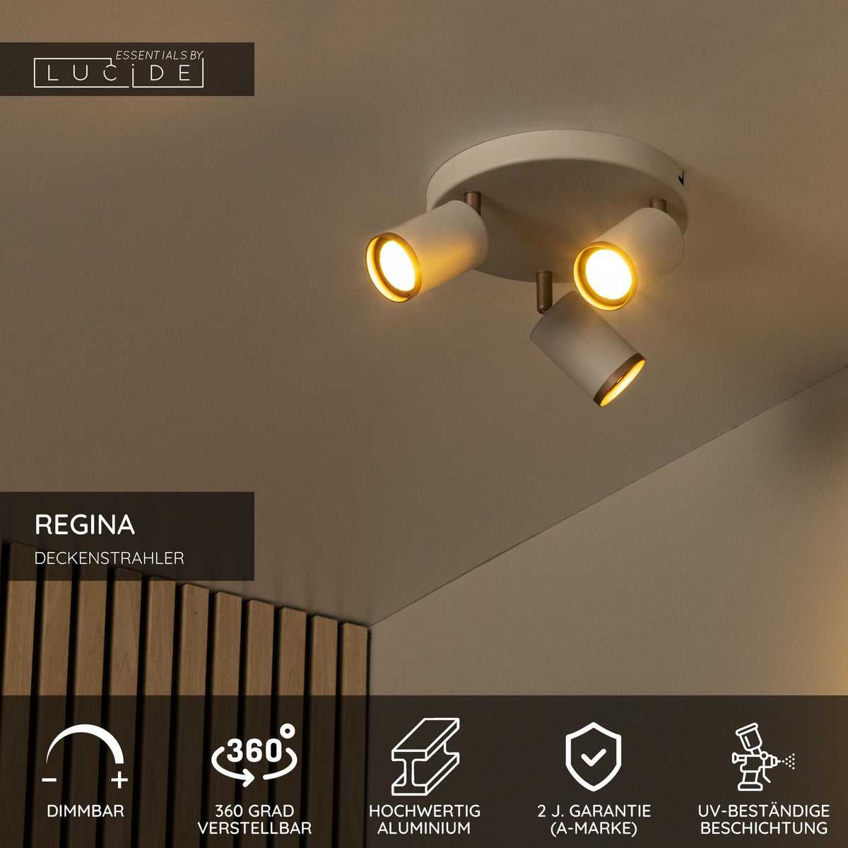 Foco de techo Regina de 3 luces, orientable y regulable, topo, 21 cm (2)
