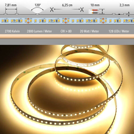 5m LED-Strip 20 W/m CRI 80 extra warm white IP20 with warm light and flexible installation instructions