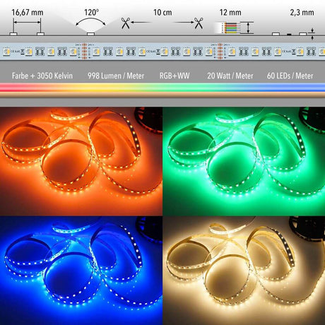 5m LED light strip 24V on request in various colors and light effects, ideal for custom lighting.