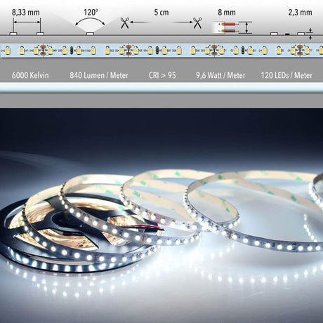 5m LED light strip 24V on request - flexible LED strips for custom lighting, 840 lumens/meter.