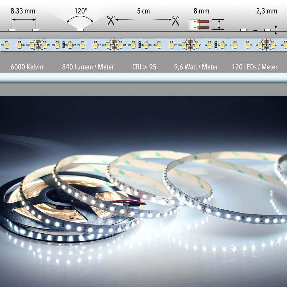 5m LED-Strip 9, 6 W/m Kaltweiß IP20