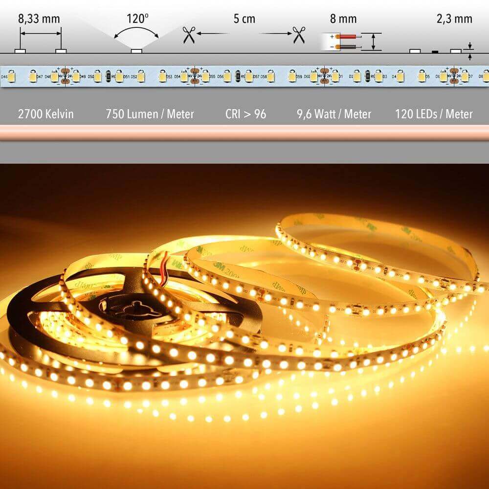 5m LED-Strip 9, 6 W/m extra Warmweiß IP20