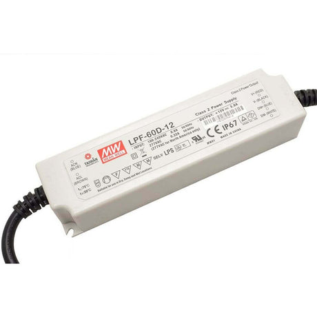 60W zertifiziertes Einbaunetzteil 12V IP67 für Nassbereiche und LED-Strip-Systeme.