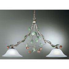 Rosaio barra de 2 luzes Dourado-Prateado-Verde 51cm com elegantes motivos florais e abajures de vidro
