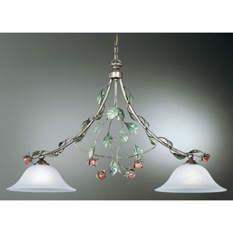 Rosaio Balken 2-flammig Gold-Silber-grün 51cm mit eleganten Blumenmotiven und Glaslampenschirmen