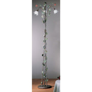 Rosaio Stehleuchte 3-flammig Gold-Silber-grün Ø 45cm mit floralen Elementen und drei Lampenschirmen.