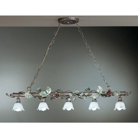 Rosaio barre 5 lampes or-argent-vert 20 cm - élégante suspension avec détails floraux et cinq ampoules.