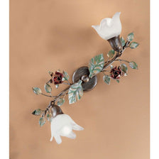 Plafoniera Rosaio a 2 luci oro-argento-verde 48 cm con design floreale e due luci.