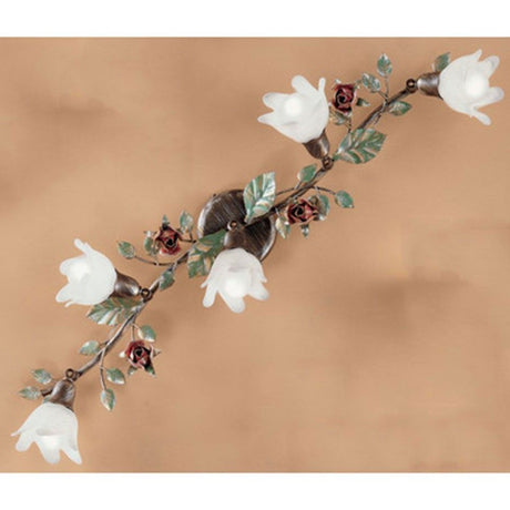 Rosaio taklampe med 5 lyskilder Gold-Silber-grønn 84 cm med blomsterformede lampeskjermer og rose-design.