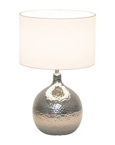 Tischlampe Maestro mit gehämmerter Metallkugel, Seidenstruktur-Schirm creme, Kugelgelenk beweglich