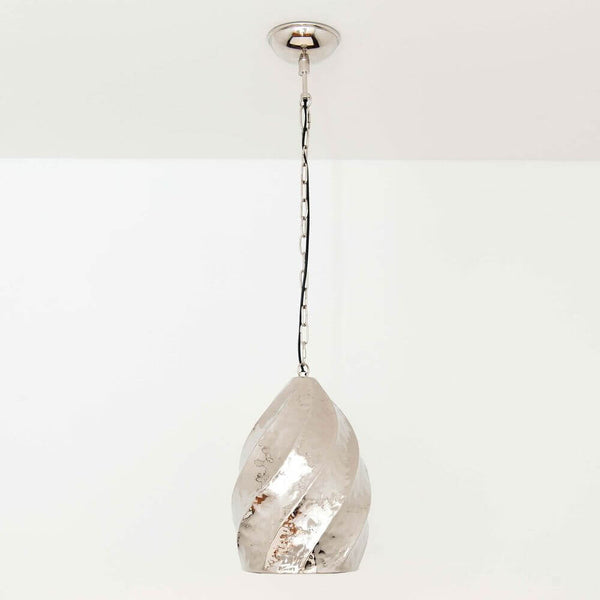 Hängeleuchte Madonna Aluminium Vernickelt Silber, elegante Pendelleuchte mit konischem Schirm und silberner Oberfläche