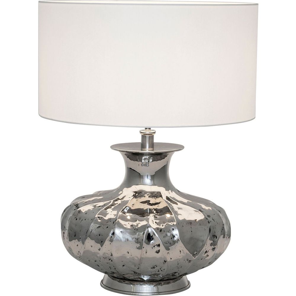 Tischleuchte Damasco in Aluminium, vernickelt in Silber mit elegantem Lampenschirm.