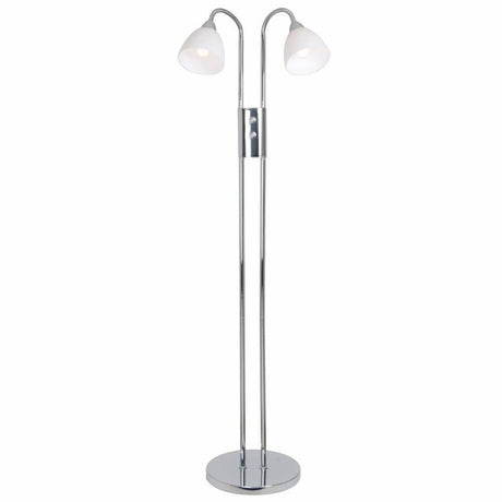 Candeeiro de pé Ray regulável Cromado, Transparente com dois abajures de vidro reguláveis e um design elegante.