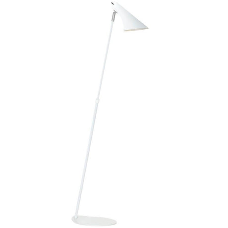 Lampada da terra Vanila bianca, trasparente in un design moderno in metallo robusto per interni contemporanei.