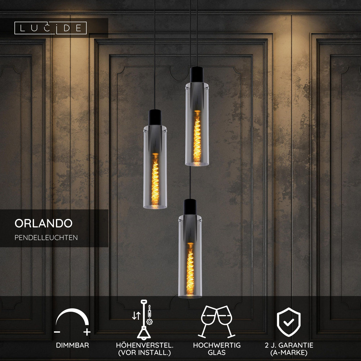 Lampada a sospensione Orlando a 3 luci con paralume in vetro (6)