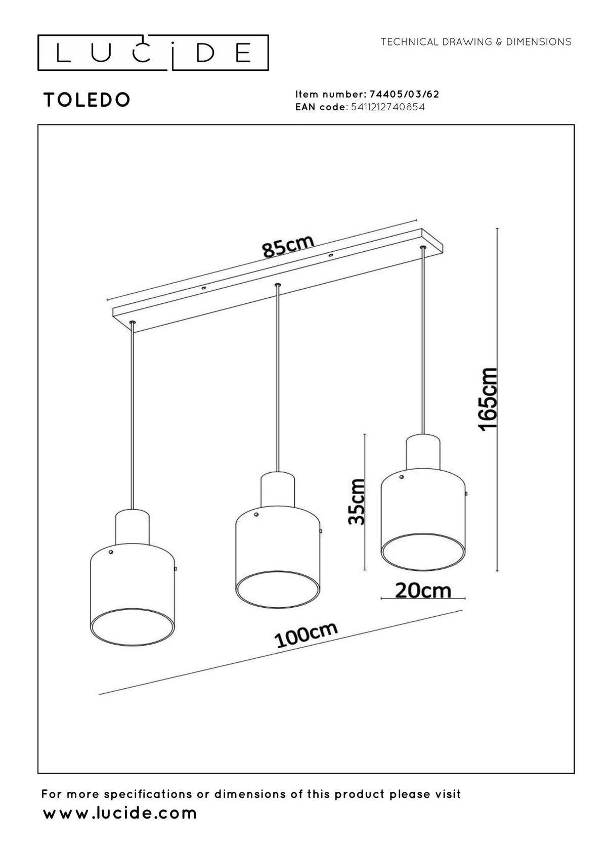 Pendelleuchte Toledo 3-flammig Glas Ø20cm höhenverstellbar Amber (7)